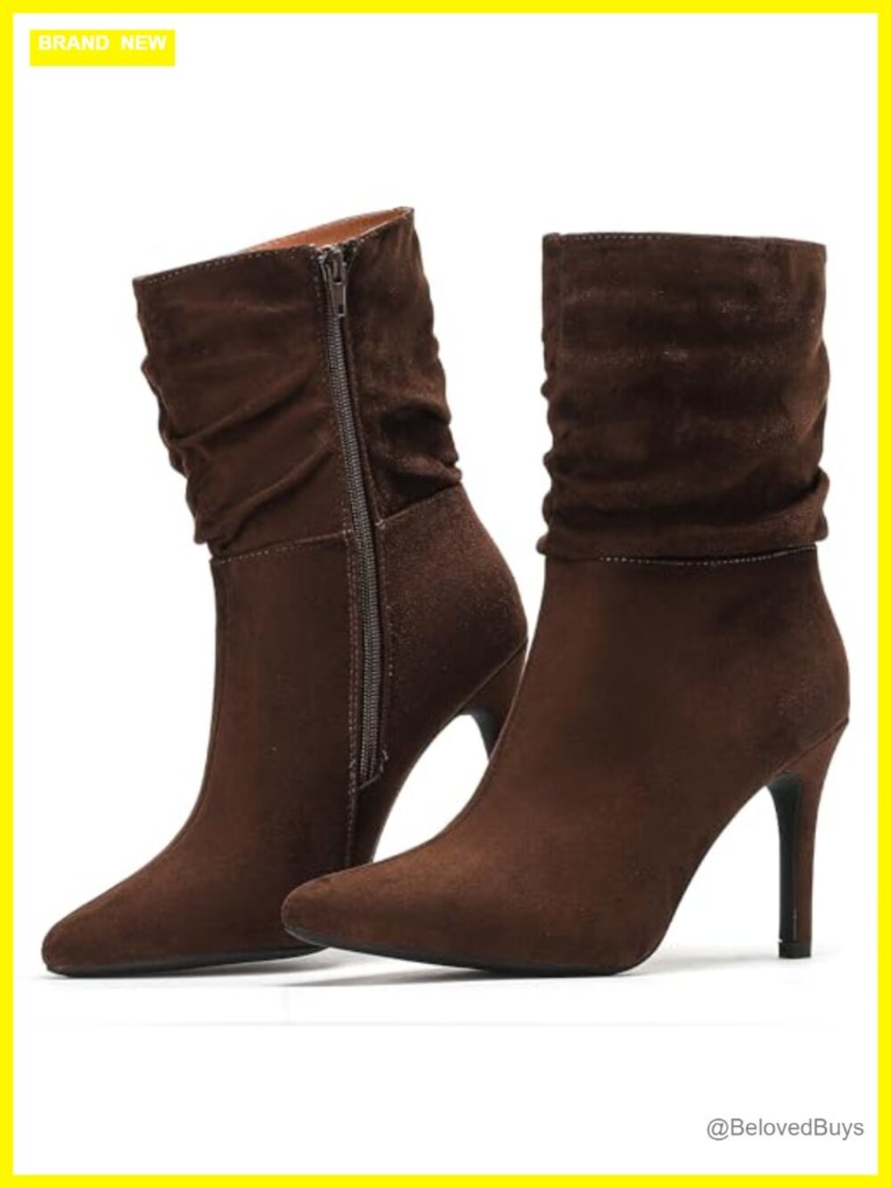 Pointed Toe Stiletto High Heel Slouchy Ankle Boots Faux Suede Dress Boots